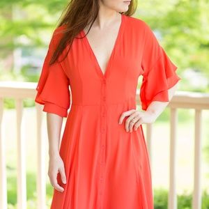 Red button up dress